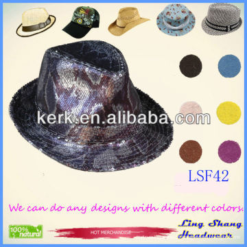 LSF42 Ningbo Lingshang Hot Sale Full Sequins Algodão / Poliéster Fedora chapéu bucket floral